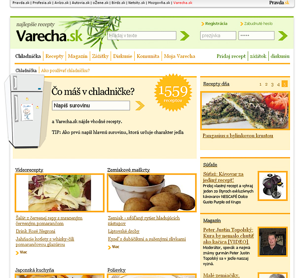 Web Varecha.sk ako vyzeral v roku 2009