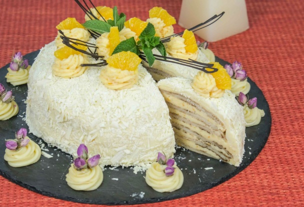 Palacinková torta s citrónovo-pomarančovým krémom