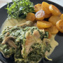 Kuracie prsia so špenátom a šampiňónmi v krémovej parmezánovej omáčke (fotorecept)