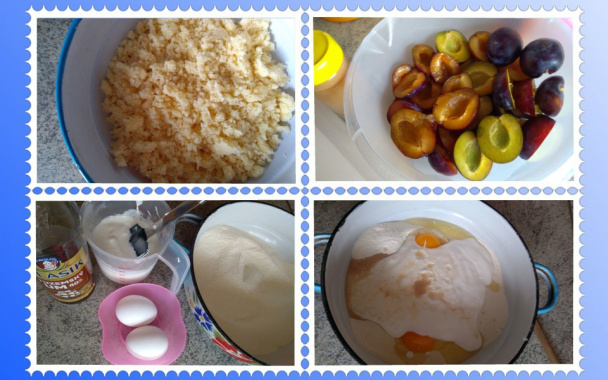 Hrnčekový slivkový jogurtový koláč s mrveničkou (fotorecept) - obrázok 3