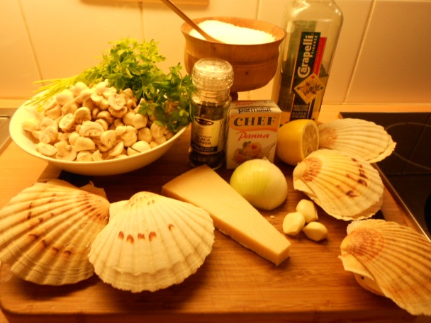 Mušle svätého Jakuba so šampiňónmi - obrázok 1