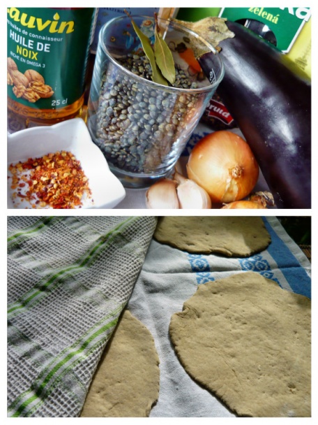 Zelená šošovica s pečeným baklažánom v pita chlebe (fotorecept) - obrázok 1