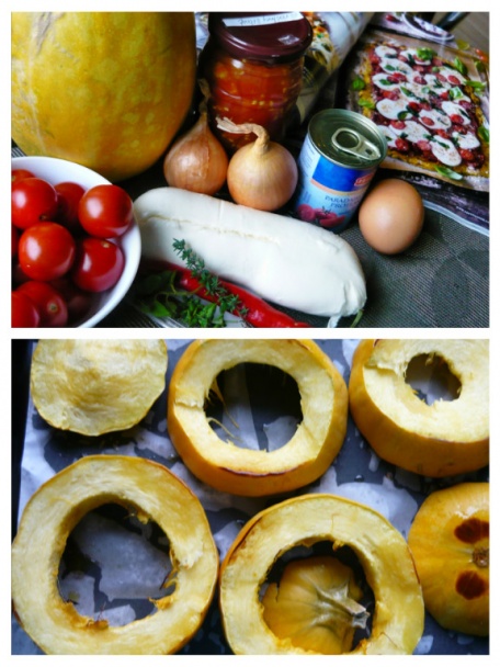 Špagetová tekvica ako slaný koláč s paradajkami (fotorecept) - obrázok 1