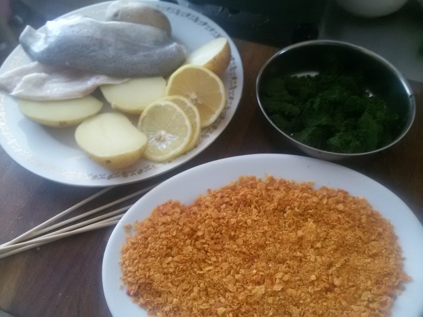 Pstruh v čipsoch na špenáte (fotorecept) - obrázok 1