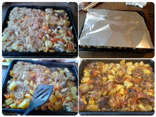 Zapečené zemiaky s kuracím mäsom a kyslou kapustou (fotorecept) - obrázok 3
