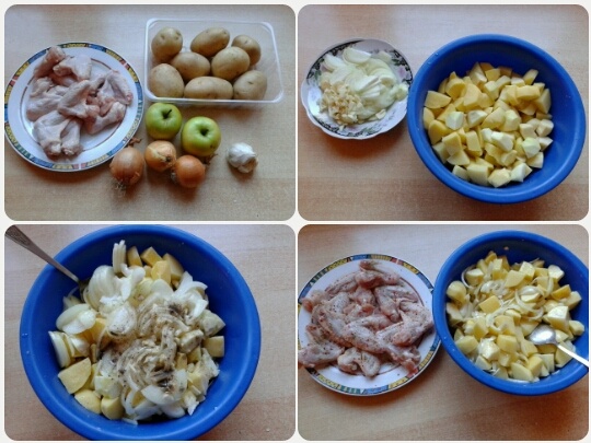 Zapečené zemiaky s jablkom a kuracími krídlami (fotorecept) - obrázok 1