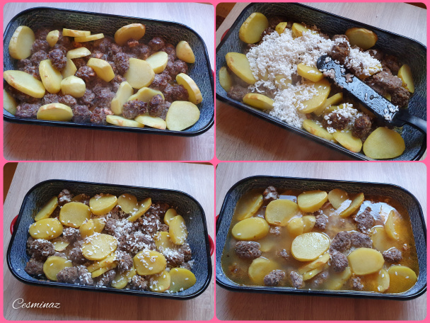 Köfte so šťavnatou ryžou a zemiakmi z jedného plechu (fotorecept) - obrázok 5