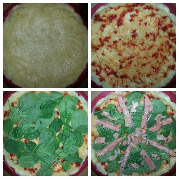 Polentový koláč plnený lososom, špenátom a tofu (fotorecept) - obrázok 1