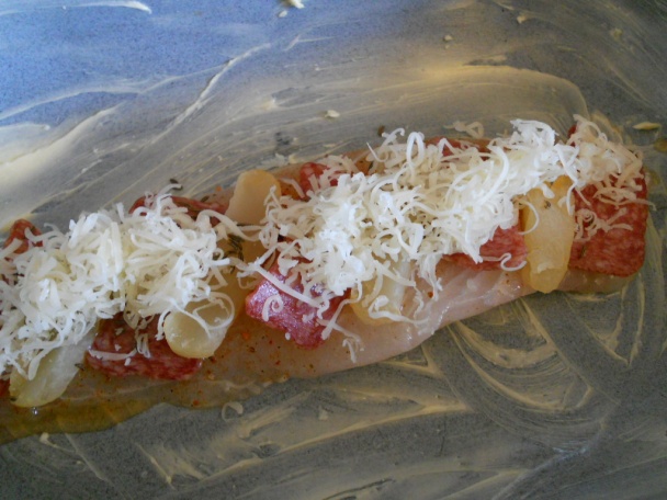 Pangasius s loveckou salámou a tvarúžkami - obrázok 3