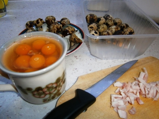 Praženica  z prepeličích vajíčok (fotorecept) - obrázok 1