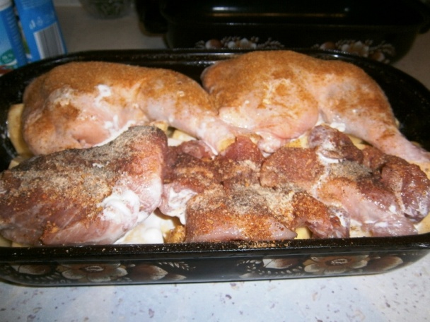 Eintopf - kuracie stehná, bravčové mäso, zemiaky (fotorecept) - obrázok 5