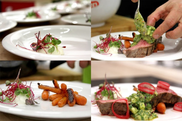 Grilovaný hovädzí pupok s pečenou mrkvou, marinovanou cibuľkou a salsou verde (fotorecept) - obrázok 7