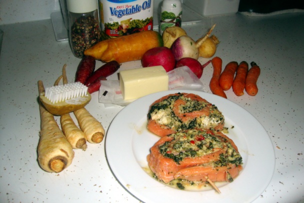 Pečená koreňová zelenina so závitkami z lososa (fotorecept) - obrázok 2