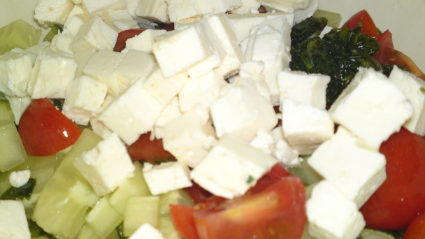 Šalát z uhorky, cherry paradajok, červenej cibule so syrom (fotorecept) - obrázok 5