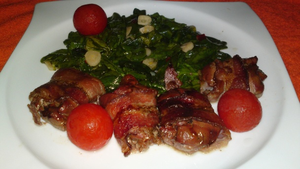 Pečená kuracia pečeň obalená v bakoňskej slanine s pikantným baby špenátom (fotorecept) - obrázok 13