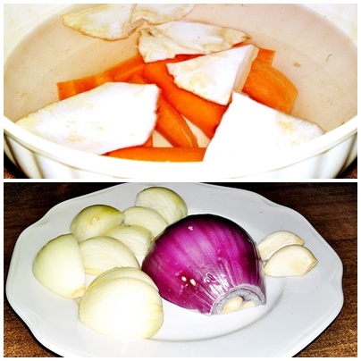 Pečené kačacie stehná na pomarančoch, jablkách a zelenine s červenou kapustou na víne (fotorecept) - obrázok 1