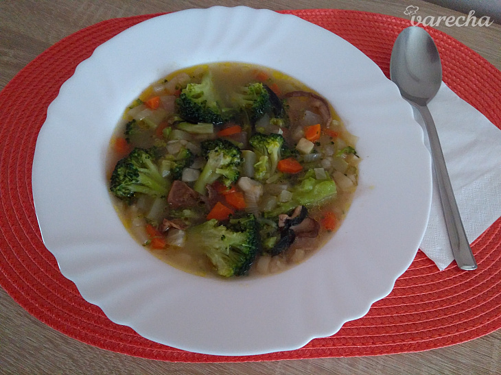 Brokolicová polievka so zeleninou, sušenými hríbami a krúpami (fotorecept)