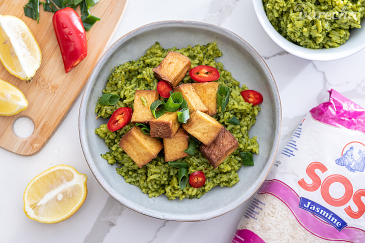 Špenátová ryža s tofu
