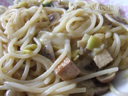 Pórovo-šampiňónové-tofu rizoto/špagety