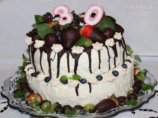 Kakaovo-orechová torta s mascarpone a ovocím (fotorecept)
