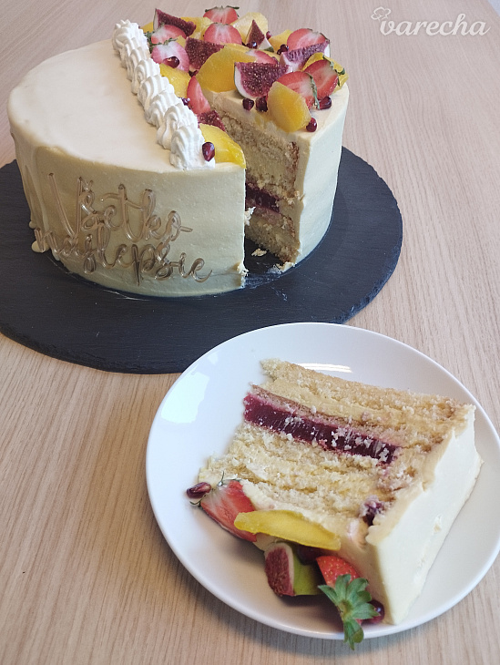 Citrónovo-mangová torta s malinovým želé vkladom (fotorecept)