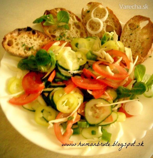 Štipľavý zeleninový šalát s celozrnnou bagetkou 