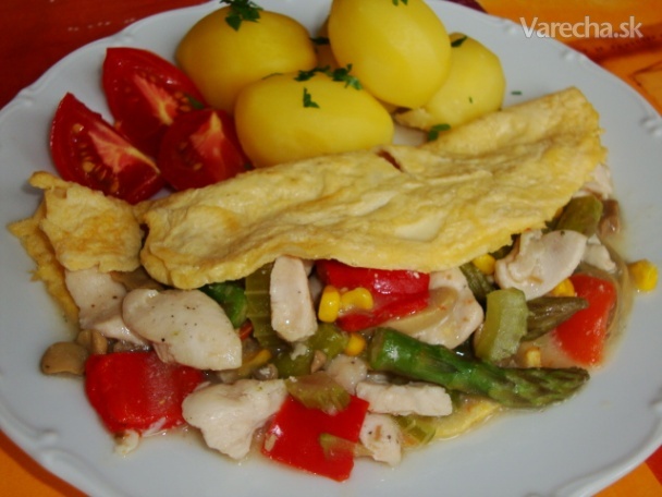 Kuracie soté so špargľou a omeletou (fotorecept)