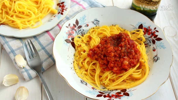 Recept - Špagety s červenou šošovicou