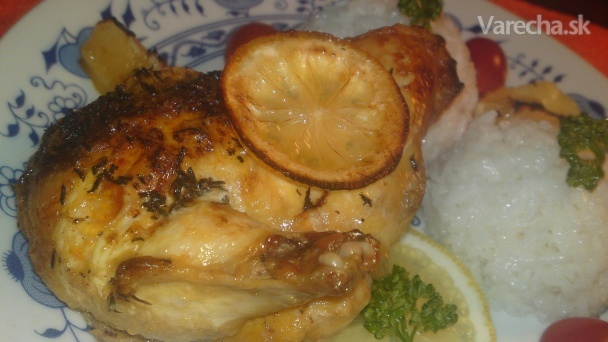 Francúzske kura pečené na masle s citrónom, cesnakom a tymianom (fotorecept)